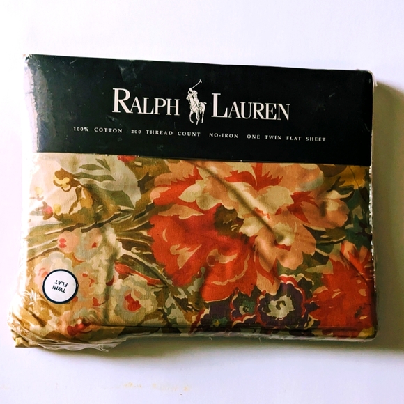 VINTAGE RARE RALPH Lauren *KIRSTEN TWIN FLAT SHEET FLORAL Neutral- NIP - Picture 1 of 8